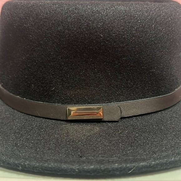 Black Wool Fedora Hat with Brown Trim - Picture 3 of 6